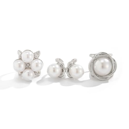 Gold Pearl Rings for Women Chunky Baroque Pearl Ring Open Adjustable Pearls Ring Boho Prom Costumes Jewelry Accessories - color: Silver