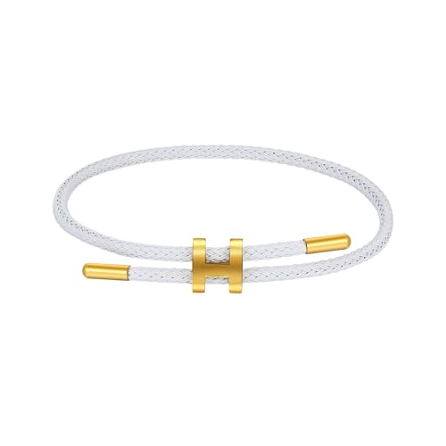AIMADE Bracelets for Women Adjustable Charm Bracelet, 18k Gold-plated Buckle Design Titanium Steel Wire Rope Women's Gift Jewelry - color: White
