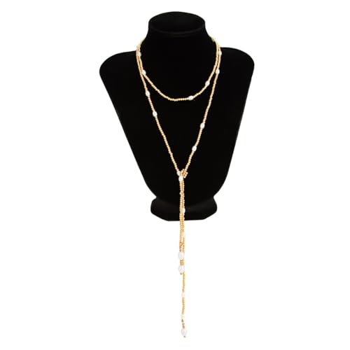 Statement Long Necklaces for Women Vintage Layered Beaded Long Chain Necklaces Boho Y Shaped Tassel Long Pearl Necklace Statement Bead Necklace Jewelry Gift for Women - style: Gold Pearl beaded
