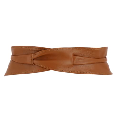 FASHIONGEN - Woman Italian leather Obi belt, CASSIANE - color: Camel, size: Small-Medium