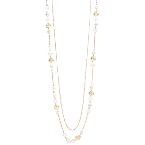 FULU AUTUMN Boho Gold Long Necklaces for Women Natural Stone Beaded Layered Long Necklace Mothers Day Gifts Dainty Flower Costume Jewelry for Women - color: Porcelain White
