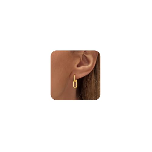 Gold Earrings for Women Trendy, Simple Dainty 14K Gold Plated Paperclip Square Chain Link Dangle Hoops Earrings Pin Stud Huggie Earrings Lightweight Hypoallergenic Minimalist Aesthetic Gold Jewelry for Christmas Gifts - color: gold link earrings