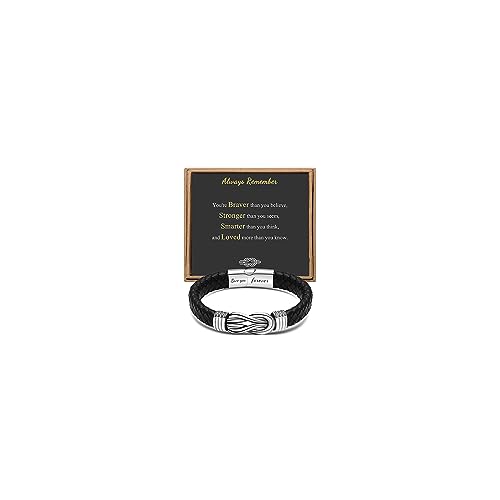 Gift for Men Black Braided Leather Infinity Bracelet for Men Dad Husband Boyfriend Son Grandson Brother Nephew Uncle Forever Linked Together Stainless Steel Engraved with Love You Forever Jewelry 7.5|8.5|9 Inches - color: Inspirational Bracelet-Always Rem