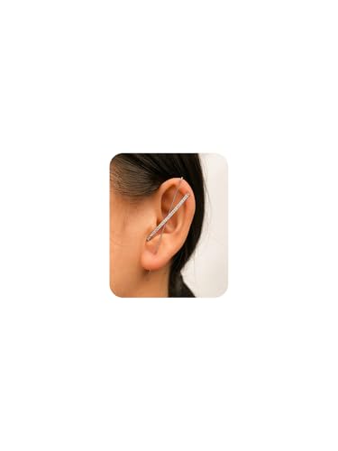 Ear Wrap Hook Earrings for Women Fashion Ear Cuff Crawler Earrings Silver Gold Long Piercing Crystal Curve Style Earring Stick Ear Wrap Earring Rhinestone Trendy Jewelry Gifts - color: slash-silver