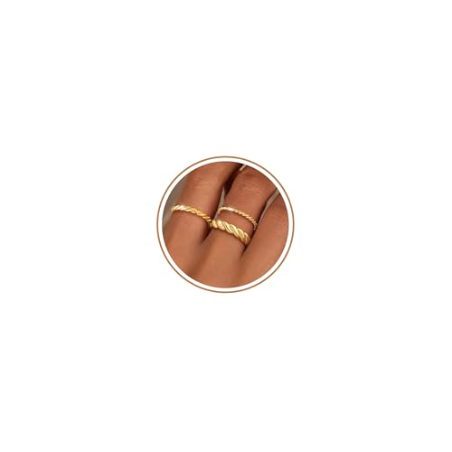 Silver Gold Rings for Women Non Tarnish 14K Gold Plated Stackable Rings for Women Stacking Thumb Pinky Eternity Cubic Zirconia Engagement Wedding Band Ring Set Woman Jewelry 1.5mm 2.5mm 5mm - color: E-Gold Twist Rings