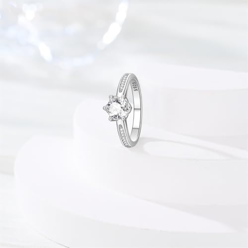 KUNSIR 925 Sterling Silver Rings Classic Cubic Zirconia Eternity Promise Statement Anniversary Wedding Bands Engagement Rings for Women Infinity Forever Love Ring Size 7-9 - style: Lotus Guardian Ring