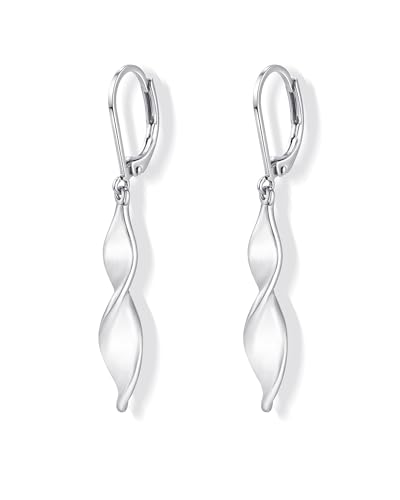 Silver Twisted Leverback Earrings for Women, Hypoallergenic Silver Spiral Drop Dangle Earrings for Women Statement Lightweight Leverback Dangling Jewelry Gifts