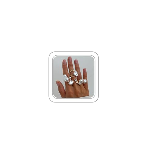 Chunky Gold Pearl Rings for Women Vintage Baroque Pearl Rings Set Open Stacking Pearls Ring Set Irregular Geometric Pearls Ring Boho Prom Costumes Fashion Jewelry Accessories - style: 4PCS B
