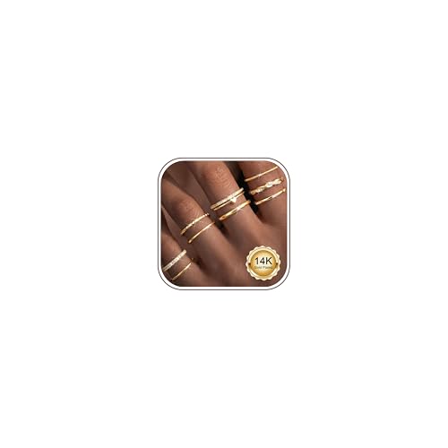 THUNARAZ 9Pcs Gold Stackable Rings for Women Non Tarnish Open Adjustable 14K Gold Plated Rings Trendy Stack Cubic Zirconia Thin Thumb Ring Set Minimalist Dainty Statement Band Ring - color: Gold Tone