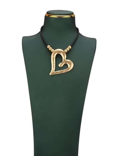 GelConnie Leather Necklaces Turquoise Long Boho Necklaces for Women Brown Chunky Circle Pendant Chocker Necklace Gold Sweater Necklace - style: Boho Leather Heart Necklace