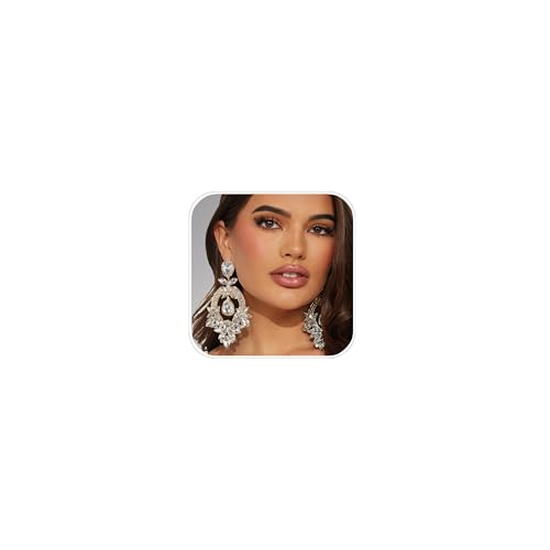 Silver Chandelier Earrings for Women Trendy, Oversized Big Crystal Rhinestone Statement Earrings Dangling Formal Pageant Earings Drag Queen Jewelry - color: Gold1