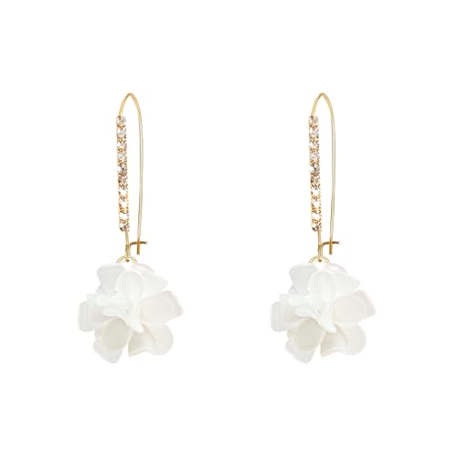 Boho Flower Dangle Earrings for Women Long Drop Resin Acrylic Tiered Petal Statement Earrings Handmade Lightweight Vintage Floral Chunky Drop Jewelry - color: White