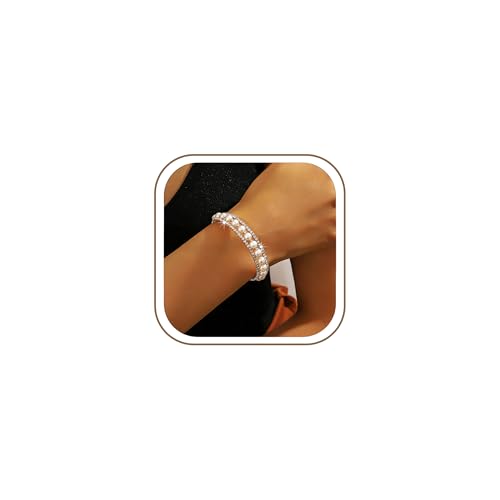 Pearl Rhinestone Stretch Cuff Bracelet for Women Adjustable | Perfect for vintage weddings parties vacations and everyday wear - color: Silver