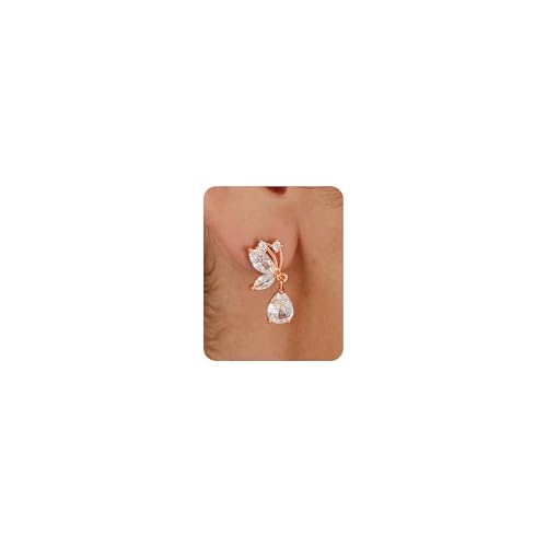 Cubic Zirconia Earrings - 14K Gold/Whte gold/Rose Gold Plated Cubic Zirconia CZ Diamond Wedding Earrings for Women Bridal Bridesmaid - color: rose gold Butterfly