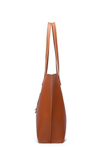 Dreubea Women's Soft Faux Leather Tote Shoulder Bag from, Big Capacity Tassel Handbag - color: Brown New