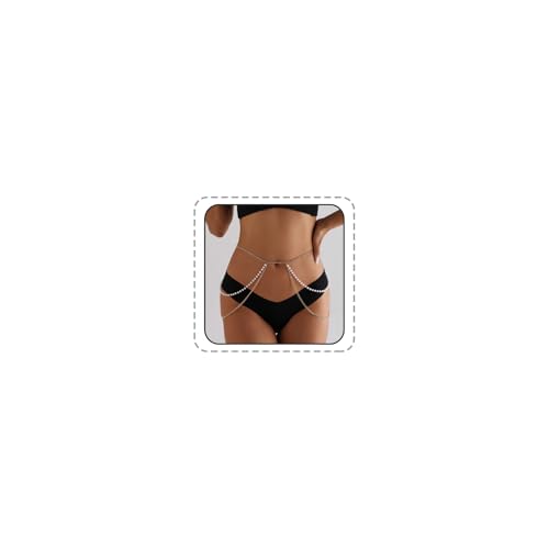 Bohemian Fake Pearl Bikini Body Chain for Women Adjustable Waterproof Belly Waist Jewelry Layered Cubic Zirconia Swimsuits Beach Chains Summer Festival Mermaid Party Accessories - style: Style-E