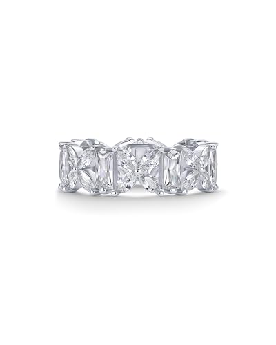 PAVOI 14K Gold Plated Marquise Eternity Rings for Women - Cubic Zirconia Chunky Stackable Wedding Ring - Statement Baguette CZ Gold Wedding Bands for Women - Promise Band Bridal Jewelry - color: White Gold
