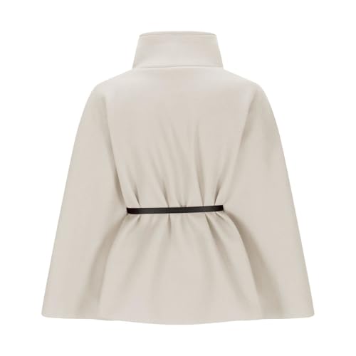 Zaswen Batwing Long Sleeve Cloak Coats for Women Fall Winter Stand Up Collar Oversized Cape Poncho Jackets with Belted - color: Beige, size: Large
