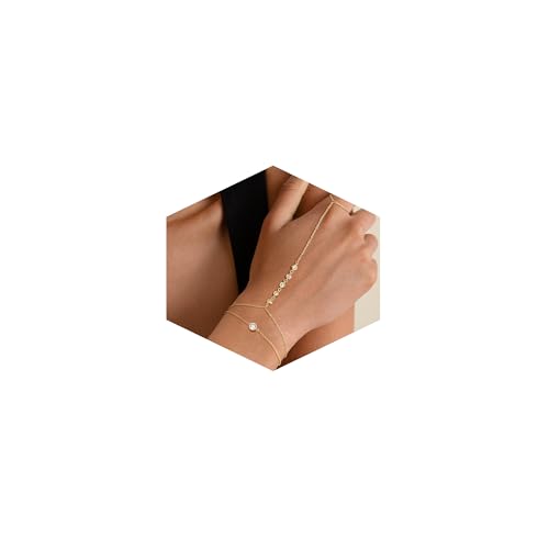 Risamil 14K Gold Plated Hand Chain Bracelets for Women Trendy, Dainty 2PCS Ring Bracelet Hand Chain Finger Bracelets Layered Stackable Link Bracelets for Women Jewelry Gifts for Women - color: 2Pcs-CZ-Gold