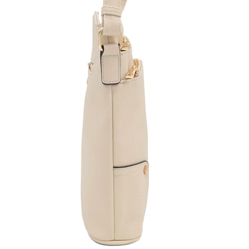 ALYSSA Triple Zip Pocket Large Crossbody Bag - color: Beige