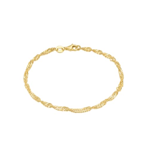14K Yellow Gold 6-13 Inch 1.2mm-3.2mm Chain Bracelet Anklet for Women, Cuban Link Curb/Rope/Paper Clip/Round Snake/Herringbone/Bead/Water Wave, Thin Gold Chain Bracelet Durable Strong Real 14k Gold Chain Bracelet Anklet - color: 2.4mm Water Wave, size: 9.