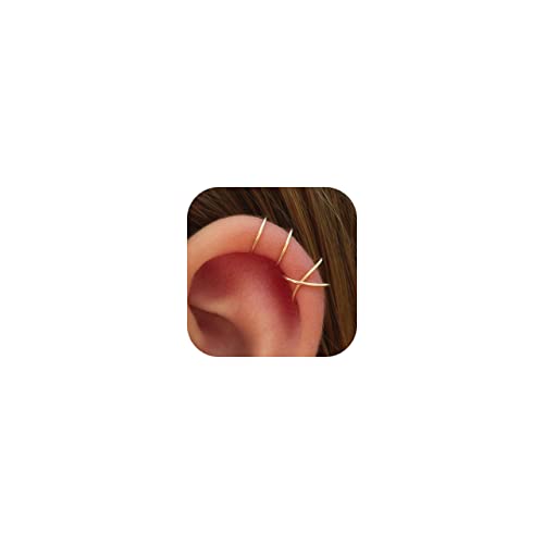 MILACOLATO 4Pcs 925 Sterling Silver Ear Cuffs for Women 14K Gold Plated Adjustable Ear Cuffs Non Piercing Minimalist Ear Cuff Earrings Fake Helix Cartilage Clip on Earrings Hypoallergenic - color: Gold