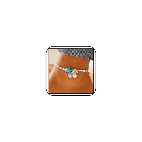 Ankle Bracelet for Women Beach Puka Shell Anklet Waterproof Starfish Seashell Pearl Anklets Stretch Beaded Ankle Bracelets Boho Beach Anklet Jewelry for Summer Beach Party - color: Blue