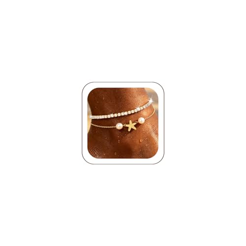 2 PCS Gold/Silver Ankle Bracelets for Women 14K Gold Plated Anklet Set Non Tarnish Waterproof Adjustable Dainty Stackable Layered Hypoallergenic Beach Essentials Summer Jewelry Gift - style: Style5