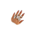 6Pcs Gold Flower Crystal Chunky Knuckle Rings Stacked for Women, Statement Stack Zirconia Hammered Geometry Irregular Baroque Pearl Open Ring Jewelry Gift - color: Silver