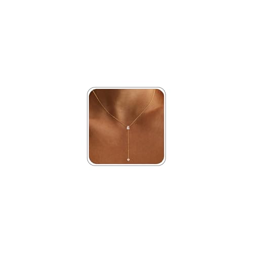 Gold Necklace for Women - Dainty Long Lariat Necklace 14K Gold Plated Clover Star Teardrop CZ Y Shaped Drop Necklaces Cute Long Necklaces for Women Trendy Prom Formal Womens Jewelry - color: Gold-LX Drop