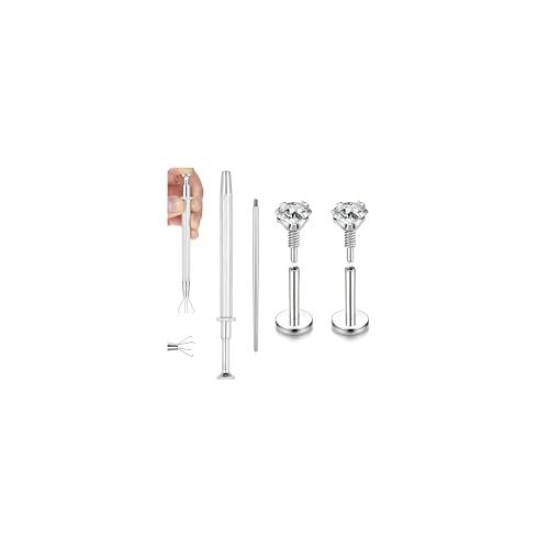 20G Internal Thread Cartilage Earrings Studs Surgical Steel Nose Rings Flat Back Stud Piercing Jewelry for Tragus/Helix/Conch/Medusa/Lip/Labret - color: BL:5mm;CZ:2mm
