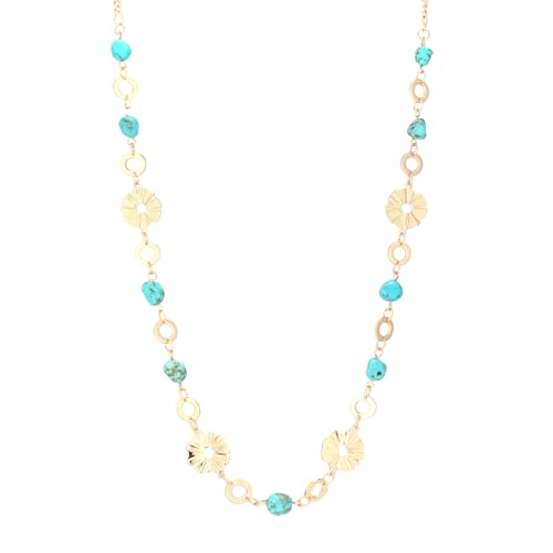 Long Gold Necklaces for Women Dainty Natural Stone Beaded Gold Necklace Mothers Day Gifts Boho Gold Costume Jewelry for Women - color: Turquoise