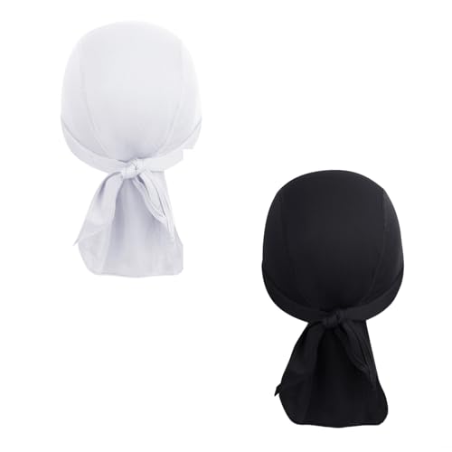 PURFUN Men Women Breathable Cycling Bandana Headscarf Adjustable Sweat Wicking Quick Dry Mesh Head Scarf Wrap Liner Skull Cap - color: 2pcs/White+black