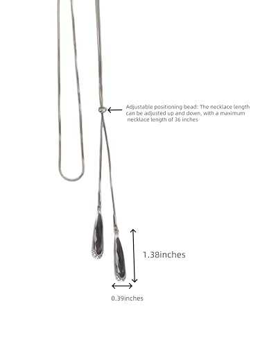 Women's Adjustable Y-Drop Lariat Necklace, Stainless Steel Chain Alloy Teardrop Pendant, Minimalist Spring Jewelry Gift for Women