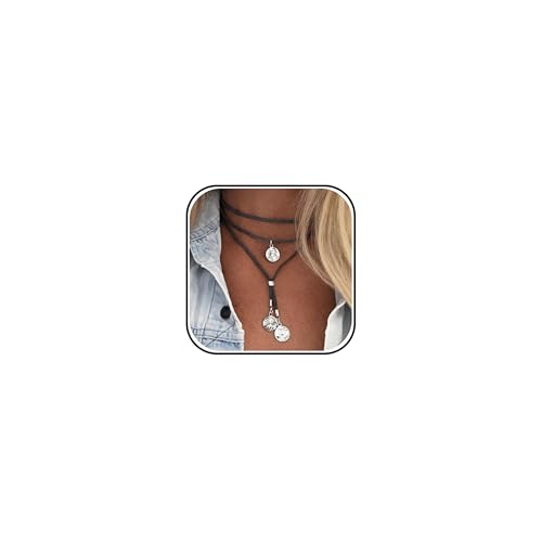 Boho Outfits for Women Boho Necklaces Country Concert Outfits Nashville Western Jewelry Choker Necklaces Long Leather Necklace Western Dress Jewelry Country Cowgirl Accessories Gifts - color: A：Black Choker Necklace