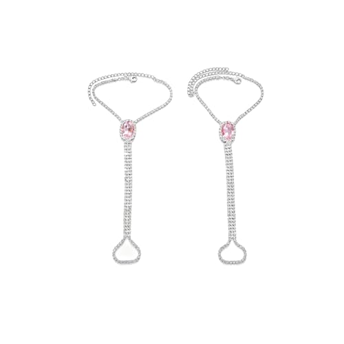 1Pair Beach Rhinestone Barefoot Sandals Anklet with Toe Ring Crystal Anklet Bracelet Rhinestone Bridal Wedding Foot Chain Sandal Anklet for Women