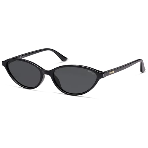 SOJOS Trendy Polarized Oval Sunglasses for Women Retro Chic 90s Shades Lightweight Sunnies SJ2656 - color: Black Frame Grey Lens