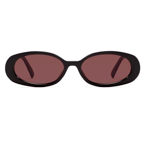 VANLINKER Polarized Retro Oval Sunglasses for Women and Men Small 90s Style VL9580 - color: C20 Black Frame/Red Lens