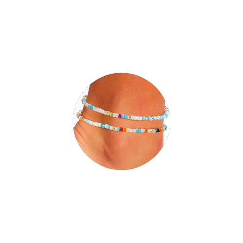 Boho Gold Anklet Bracelets for Women, Waterproof Beach Layered Pearl Beaded Turquoise Anklets Set Handmade Jewelry Gift - color: STYLE2