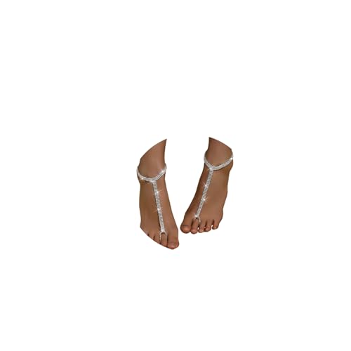 1Pair Multi-layered Rhinestone Foot Chain with Toe Jewelry for Women Wedding Bridal Crystal Barefoot Sandals Bikini Rhinestone Anklet Bracelet Foot Accessories Jewelry - style: Silver