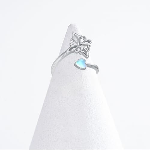 Witches Knot Ring 925 Sterling Silver Adjustable Black Onyx/Turquoise Gravel/Moss Agate/Turquoise/Moonstone Witch Ring Celtic Knot Amulet Wiccan Pagan Protection Jewelry Gifts for Women - style: Moonstone