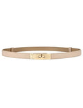BEMYLV Skinny Belts for Women Dresses Turn-Lock Gold Buckle Adjustable Fashion Waist Belt for Pants Jeans Business Casual - color: Light Khaki