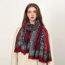 Paisley Pashmina Feel Shawls Wraps for Women Rave Scarf Soft Silky Exotic Boho All Seasons - color: Red