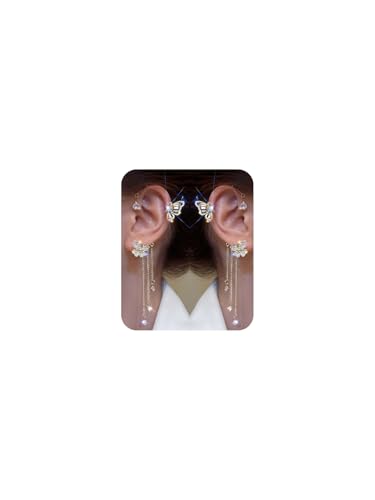 2Pcs Rhinestone Butterfly Earrings Ear Cuffs Non-Pierced Fake Earrings Butterfly Climber Wrap Around Earring Dainty Adjustable Ear Clip Jewelry for Women - color: Style1-gold
