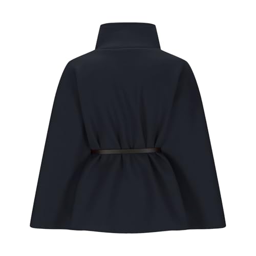 Zaswen Batwing Long Sleeve Cloak Coats for Women Fall Winter Stand Up Collar Oversized Cape Poncho Jackets with Belted - color: Black, size: Small