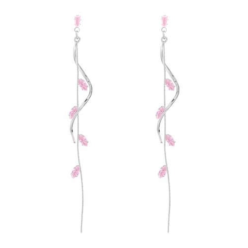 Crystal Drop Earrings,Zirconia Rhinestone Dangling Earrings for Women Prom Party Jewelry Gifts， Dangle Fashion Jewelry Crystal Earrings for Women - color: pink silver