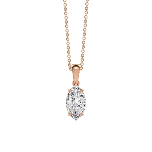 Marquise Cut CZ Solitaire Pendant Necklace in Sterling Silver, Marquise Cut Diamond Necklaces for Women, Bridal Jewelry Gifts for her BFF - color: Rose Gold