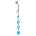 COOLSTEELANDBEYOND Belly Chain Belly Button Ring Body Jewelry Piercing Navel Ring with Long Dangle Cubic Zirconia - color: E-Metal Color:Silver; Stone Color:Blue