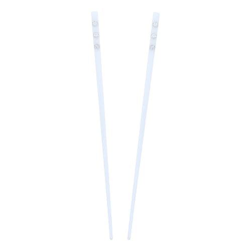 Set of 2 Hair Sticks with 3 Diamonds Chopsticks - White - color: White