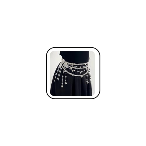 Multilayer Imitation Pearl Waist Chain for Women Trendy Waistband White Pearl Body Chain Long Tassel Pendant Waist Chain Wedding Bridal Dress Belt Fashion Trend Metal Chain Body Chain Jewelry - color: White Flowers
